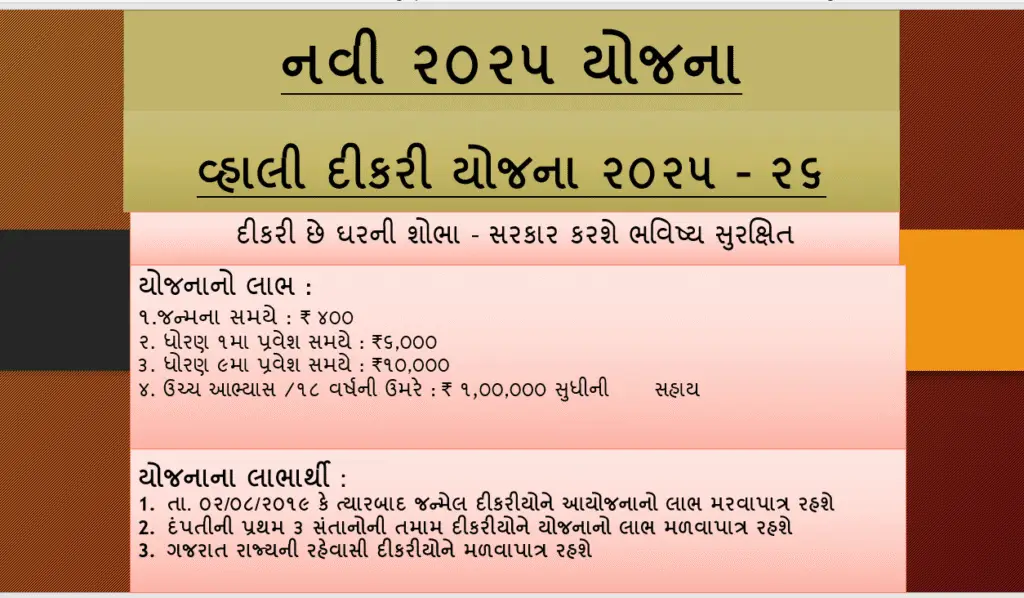 નવી ૨૦૨૫ યોજના - વ્હાલી દીકરી યોજના ૨૦૨૫ - ૨૬